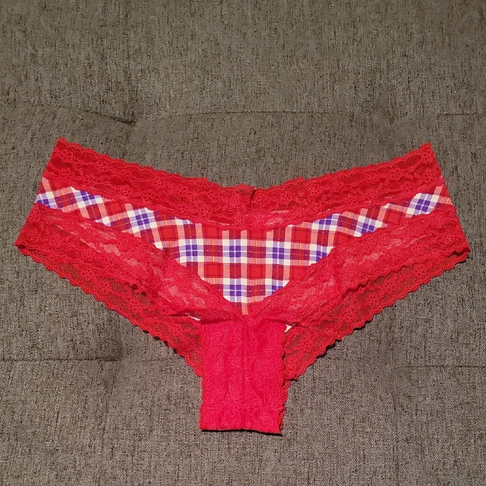 VTG Victoria's Secret Cotton Red Holiday Plaid Cheeky Sz. S 2013